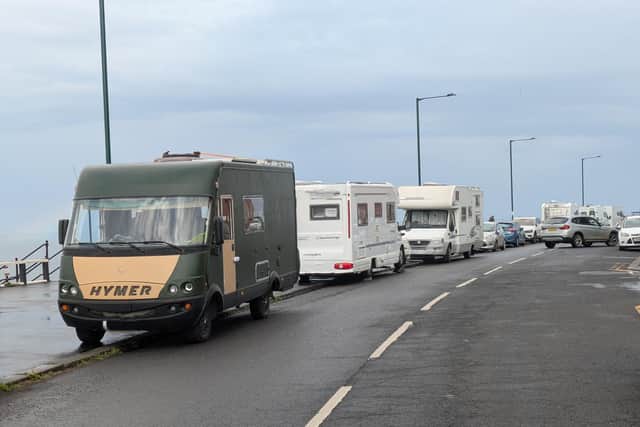 Motorhomes parked on Saltburn's Marine Parade.
