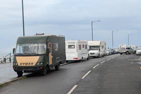Motorhomes parked on Saltburn's Marine Parade.
