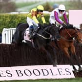 Paul Townend on board Galopin Des Champs (L) jumps the last ahead of Harry Cobden on board Bravemansgame on their way to winning the Boodles Cheltenham Gold Cup Chase. Bravemansgame will look to defend his Charlie Hall title at Wetherby on Saturday (Picture: Ryan Pierse/Getty Images)