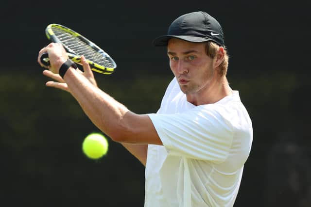 Backhand slice: Johannus Monday of Great Britain playing in the recent Rothesay Open at Nottingham Tennis Centre before enjoying success this summer in doubles (Picture: Nathan Stirk/Getty Images for LTA)
