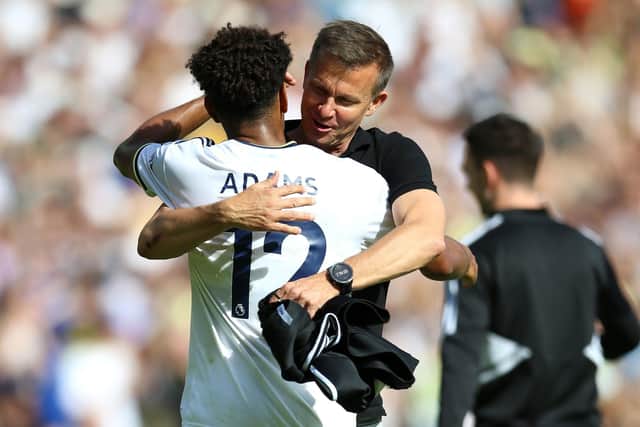 AMERICAN BOYS: Leeds United coach Jesse Marsch embraces compatriot Tyler Adams