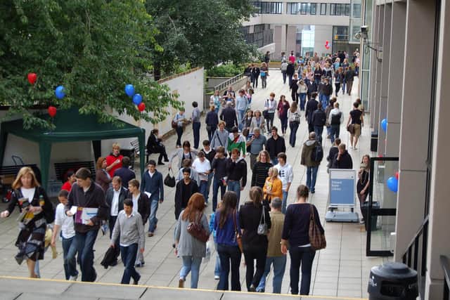 A general view of students on a university campus in Yorkshire.