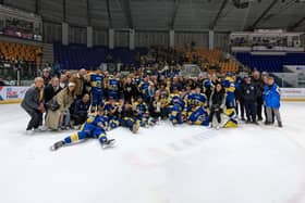 Just champion: A few weeks after winning the NIHL title, Leeds Knights celebrated winning the league's play-off final in Coventry.