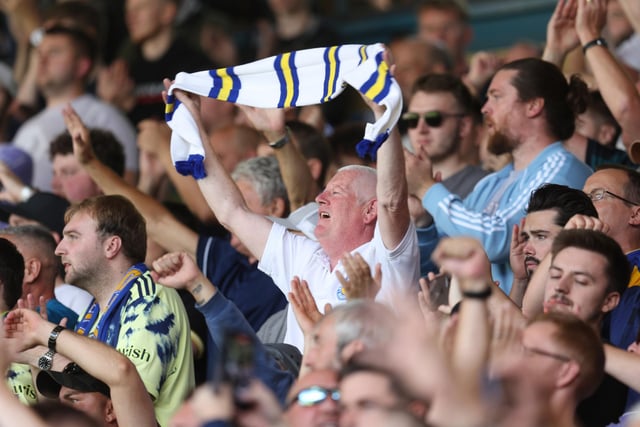 A Leeds United fan during the Premier League match between Leeds United and Chelsea FC at Elland Road on August 21.
