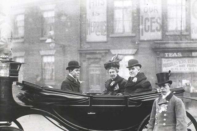 Mr, Miss and Master Roberts going canvassing during the Sheffield election in January 1910.