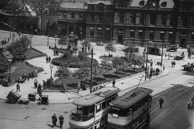 July 1921:  Forster Square in Bradford, Yorkshire.  (Photo by Topical Press Agency/Getty Images)