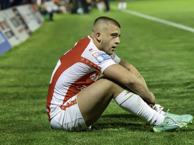 Mikey Lewis dejected after Hull KR's loss to Wigan. (Photo: Allan McKenzie/SWpix.com)