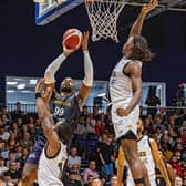 Sheffield Sharks's Jubril Adekoya attempts a dunk in the first ever game at the Canon Medical Arena (Picture: Tony Johnson)