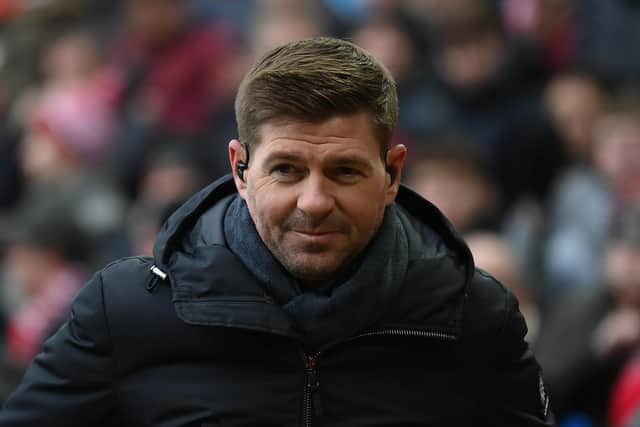 LIVERPOOL, ENGLAND - JANUARY 21: Ex-Liverpool player, Manager and TV Pundit, Steven Gerrard looks on prior to the Premier League match between Liverpool FC and Chelsea FC at Anfield on January 21, 2023 in Liverpool, England. (Photo by Laurence Griffiths/Getty Images)