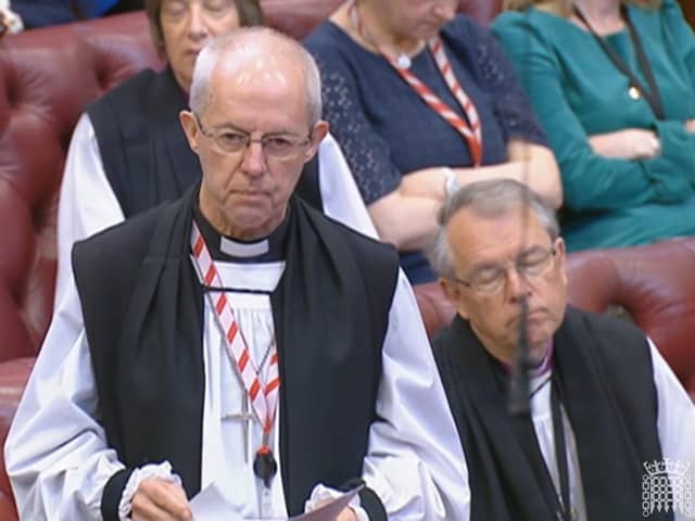The Archbishop of Canterbury, the Most Rev Justin Welby speaking in the House of Lords, London, during the debate on the Government's Illegal Migration Bill. Picture date: Wednesday May 10, 2023. PA Photo. See PA story Politics Migrants. Photo credit should read: House of Lords/UK Parliament/PA Wire
