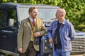 Ade picks Sam up from the All Creatures Great and Small set. Picture: Channel 5