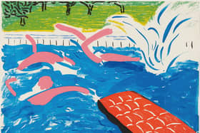 David Hockney

Afternoon Swimming (T.G. 266, M.C.A.T. 233, W.G. 87)

1979

Lithograph in colours, on Arches Cover mould-made paper, the full sheet.

S. 80 x 100.6 cm (31 1/2 x 39 5/8 in.)

Signed, dated and numbered 25/55 in white pencil (there were also 18 artist's proofs), published by Tyler Graphics Ltd., Bedford Village, New York (with their blindstamp), 1980, framed.

Estimate £250,000 - 400,000