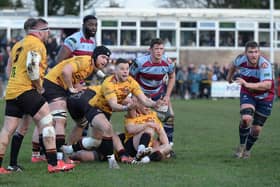 Ryan Holmes of Sheffield Tigers plays out from a scrum at Rotherham Titans (Picture: Kerrie Beddows)