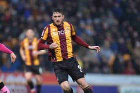BRADFORD, ENGLAND - NOVEMBER 19: Andy Cook of Bradford City in action during the Sky Bet League Two between Bradford City and Northampton Town at University of Bradford Stadium on November 19, 2022 in Bradford, England. (Photo by Pete Norton/Getty Images)