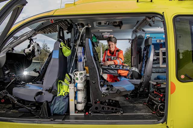 Yorkshire Air Ambulance paramedic Sammy Wills, who has been working for the YAA since 2002, restock supplies