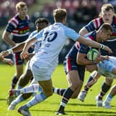Making headway: Doncaster Knights in action against long-time rivals Bedford Blues in the RFU Championship earlier this season. Doncaster are trying to put the building blocks in place for long-term sustainability. (Picture: Tony Johnson)