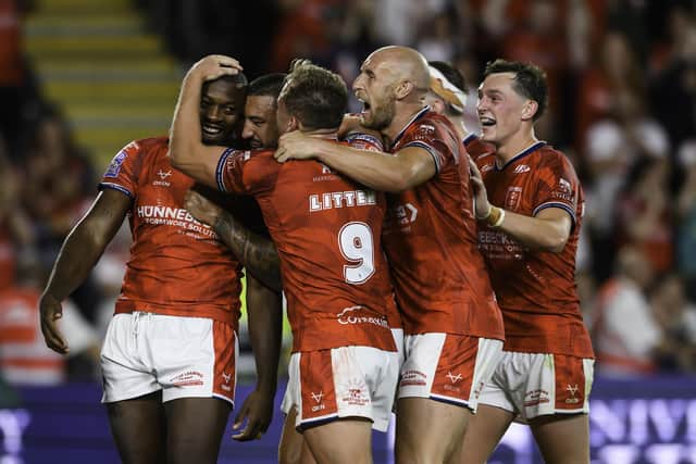 Hull KR were all smiles after extending their derby dominance. (Photo: Allan McKenzie/SWpix.com)