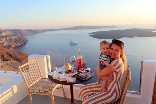 Jenna and her son in Santorini