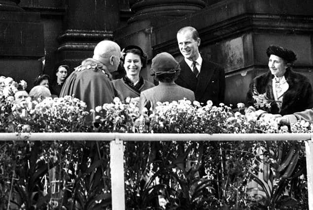 The Queen and Prince Philip with the Mayor and Mayoress of Morley, Ald Joseph Rhodes and his sister Miss Alice Rhodes, on Morley Town hall steps in October 1954. 

freelance press photographer (Bradford, Dewsbury Doncaster) from the 1920s, Leslie Overend, who when he died left 30,000 glass plates and negatives to a colleague, covering things like the Queen's visit to Morley in 1964
As a young lad he had covered the 1930 opening of Bradford's New Vic Theatre (would go to be known as Gaumont, Odeon) Now his old photographs of the opening feature as a new exhibition looks back on the building's history (Impressions Gallery). 