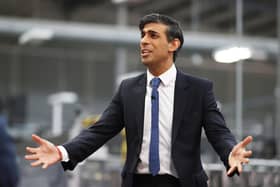 Prime Minister Rishi Sunak during a visit to Northern Ireland to sell the Windsor Framework deal secured with the European Union. Photo: Liam McBurney/PA