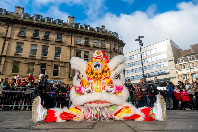 Sheffield Lunar Chinese New Year Festival parade and celebration held around Peace Gardens in Sheffield.