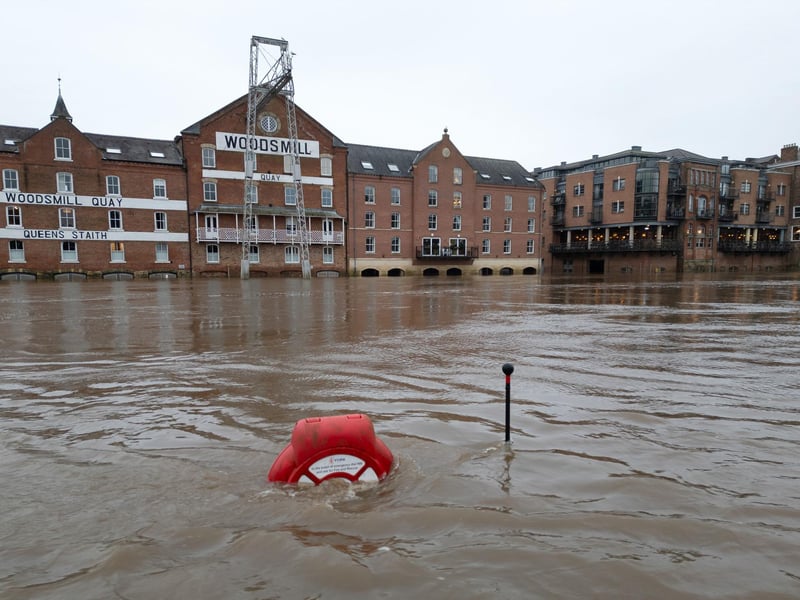 Further flooding is expected in York at Naburn Lock and riverside properties through the city from Lendal Bridge to Millennium Bridge, including King’s Staith and Queen’s Staith.
Photo: Danny Lawson/PA Wire