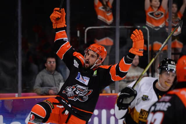 LEADING MAN: Brandon McNally opened the scoring for Sheffield Steelers against Nottingham Panthers. Picture courtesy of Dean Woolley/EIHL.