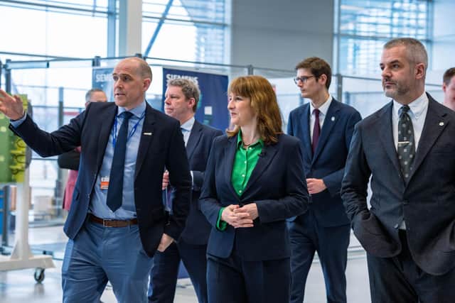 AMRC  CEO Ben Morgan and Vice-Chancellor of the University of Sheffield, Professor Koen Lamberts, with then Chancellor of the Exchequer Rachel Reeves,  former leader of Sheffield City Council Tom Hunt and South Yorkshire Mayor Oliver Coppard