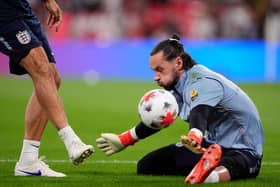 GIVEN HIS CHANCE: England goalkeeper James Trafford during the warm-up for the Nations League group game against Spain (Image: Press Association)