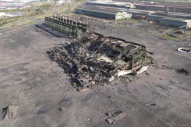 Video grab of the demolition of The Basic Oxygen Steelmaking (BOS) Plant in Redcar on October 1 2022.