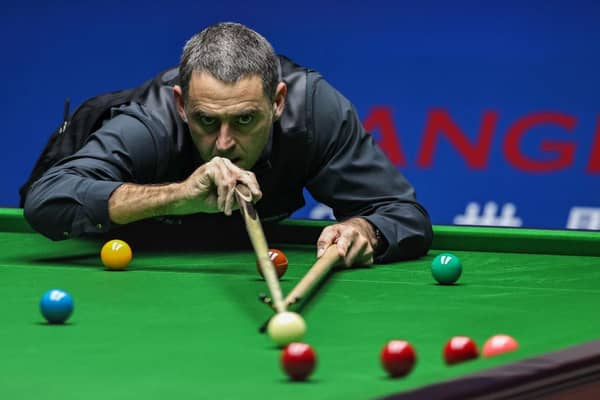 SHANGHAI, CHINA - SEPTEMBER 17: Ronnie O'Sullivan of England plays a shot in the final match against Luca Brecel of Belgium on Day 7 of World Snooker Shanghai Masters 2023 at Shanghai Stadium on September 17, 2023 in Shanghai, China.(Photo by Zhe Ji/Getty Images)