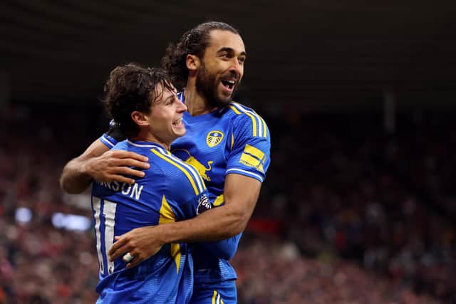 Leeds United striker Dominic Calvert-Lewin, pictured celebrating his sixth successive goal in Premier League games with team-mate Brendan Aaronson at Sunderland.