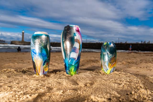 Glassblower Jo Kenny, who now lives in Whitby has been awarded an Arts Council grant for her What Lies Beneath project inspired by Whitby's rockpools. She is working with Scottish master glassmaker Gordon Taylor
Picture By Yorkshire Post Photographer,  James Hardisty.