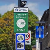 An information sign for the Ultra Low Emission Zone (Ulez) on Brownhill Road in Lewisham, south London. PIC: Yui Mok/PA Wire
