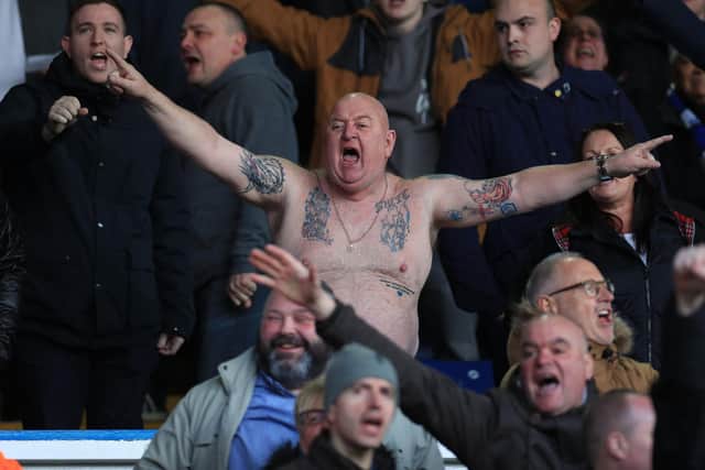 Sheffield Wednesday fan Paul "Tango" Gregory in the stands during the Sky Bet Championship match at Elland Road, Leeds, in 2019