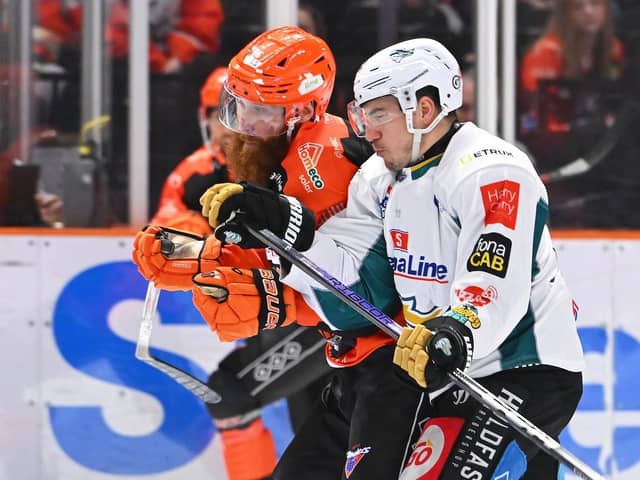 IN THE THICK OF IT: Sheffield Steelers' Kevin Tansey (above left) wants to chalk off the first trophy target on Wednesday night. Picture: Dean Woolley/Steelers Media.