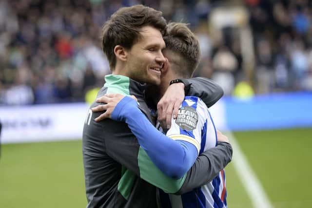 Sheffield Wednesday manager Danny Rohl with scorer of the third goal Josh Windass at full-time (Picture: Steve Ellis)