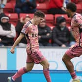 Leeds United's Daniel James (left) celebrates scoring their side's first goal of the game during the Sky Bet Championship match at Ewood Park, Blackburn. Picture: Tim Markland/PA Wire.