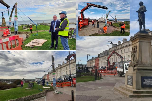 The changing face of Whitby West Cliff - the whale bones have gone, ready to make way for bronze replicas.