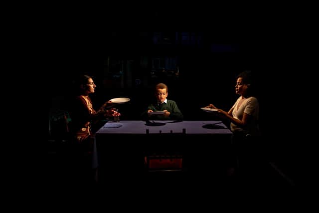 Saher Shah as Anah, Remy Manning as Kai and Leah Francis as Nicola in Common Wealth's latest production You Are Here as a Witness. Picture: Karol Wyszynski