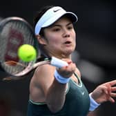 Hitting back: Emma Raducanu of Great Britain in action in Auckland last week as she prepares for the start of the Australian Open and a full schedule in 2024 (Picture: Hannah Peters/Getty Images)