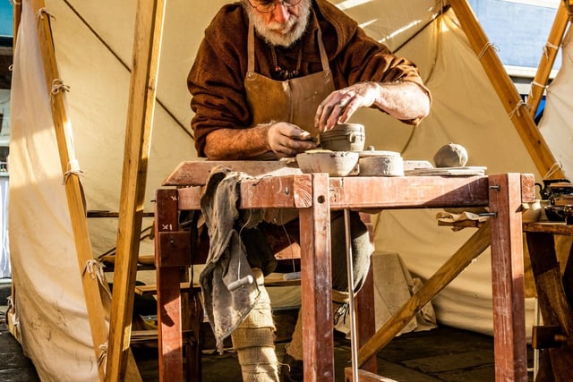Mark Laws, (Viking Name) Bretrand DeMortain, from Wetherby, who has been a potter for over 40 years and has been taken part in the festival for over 15 years.