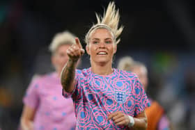 Rachel Daly of England gestures whilst warming up prior to the FIFA Women's World Cup Australia & New Zealand 2023 Semi Final match between Australia and England at Stadium Australia on August 16, 2023 in Sydney, Australia. (Photo by Justin Setterfield/Getty Images )
