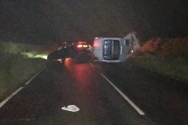 Thieves crashed a stolen caravan before fleeing the scene in North Yorkshire