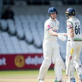 Fin Bean, congratulated on reaching his 150 against Glamorgan by Joe Root, has not looked out of place in a star-studded Yorkshire top-order as the young left-hander goes from strength to strength. Picture by Allan McKenzie/SWpix.com - 05/05/2024