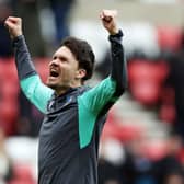 PROUD: Sheffield Wednesday manager Danny Rohl celebrates the win over Sunderland which secured his club's place in next season's Championship