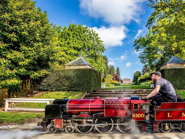 Sunday 19th May 2019 
Picture Credit Charlotte Graham

Pictures Shows, Matt Gray , Driver prepares and tests a scale full working Steam locomotive, 10 1/4 gauge, replica of the Royal Scot, after extensive winter maintenance, it has been returned to service today, the Royal Scot, was first seen at Newby Hall in 1971 and was originaly Launched by Lord Louis Mountbatten of Burma, and has been service at Newby Hall ever since 


Newby Hall is an 18th-century country house, situated beside the River Ure at Skelton-on-Ure, near Ripon in North Yorkshire, England. It is a Grade I listed building, and contains a collection of furniture, painting, and precious artefacts. The south side of the grounds by the river has extensive herbaceous borders and woodland walks. Also Grade I listed are the Georgian stable block, leased as offices, and to the Church of Christ the Consoler. Newby Hall is open to the public from 21 March until 1 October. MAIL23961
