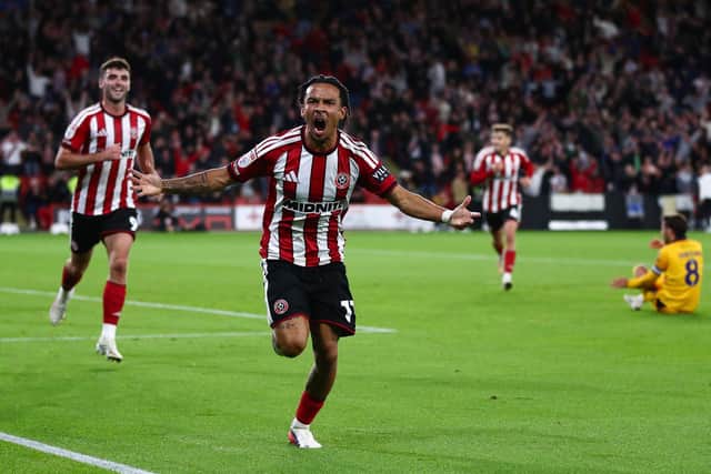 Romelle Donovan of Sheffield United celebrates his winning goal against Bolton (Picture: Jake Youle / Sportimage)