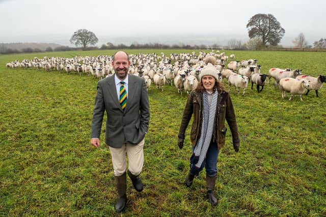 Yorkshire Agricultural Society CEO Allister Nixon with Nuffield Scholar Dr Hannah Fraser at Denby Hall Farm.