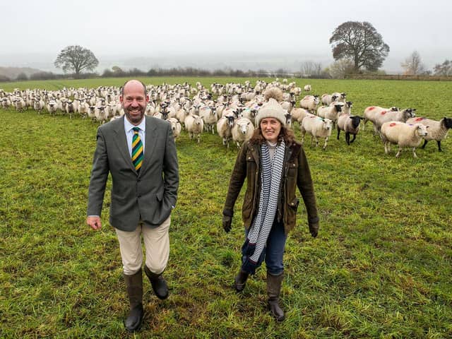 Yorkshire Agricultural Society CEO Allister Nixon with Nuffield Scholar Dr Hannah Fraser at Denby Hall Farm.